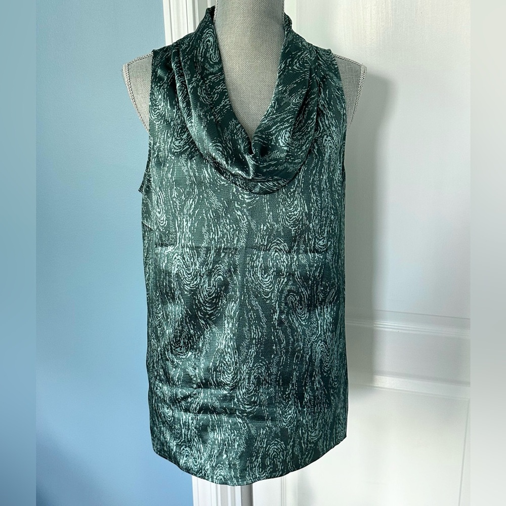 The Limited Green Print Textured Cowl Neck Abstract Print Sleeveless Blouse,sz L